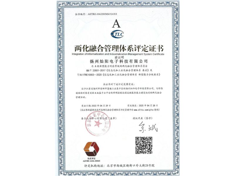 兩化融合管理體系證書(shū)